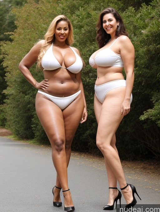 ai nude image of two women in white bikinis posing for a picture on a road pics of Tall Long Legs Big Ass Chubby Big Hips Thick Abs Busty High Heels Two 70s