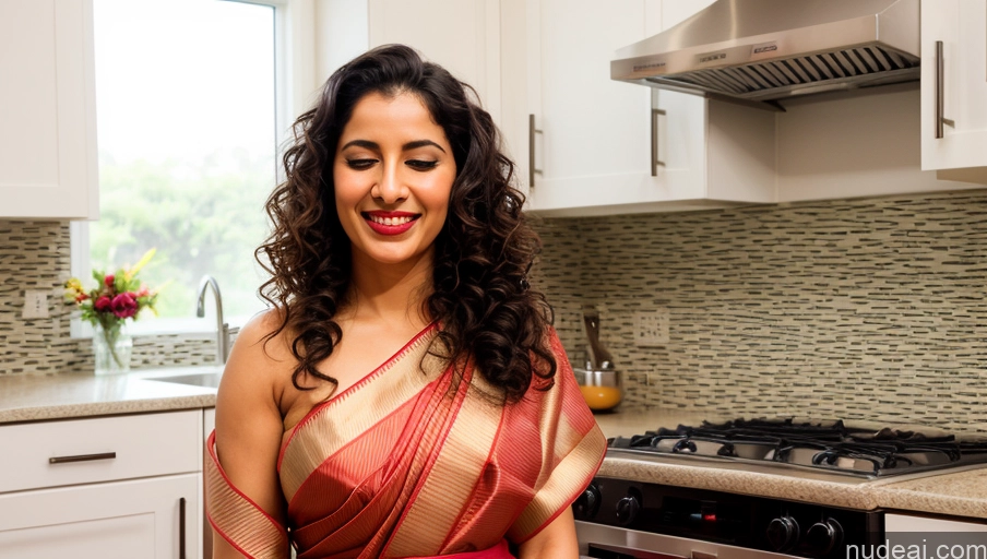 ai nude image of smiling woman in red sari holding a plate of food in a kitchen pics of Woman One Small Tits Beautiful Sunglasses Lipstick Abs Fairer Skin Pubic Hair 20s Black Hair Curly Hair Indian Orgasm Happy Sari Kitchen Cooking