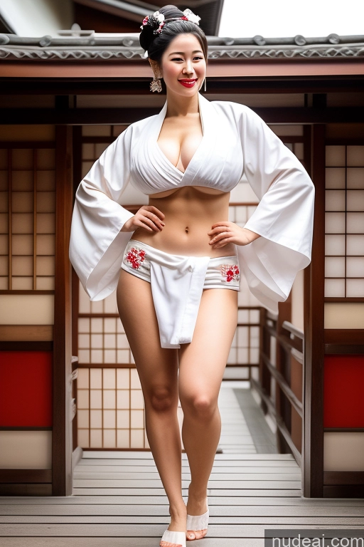 ai nude image of araffe woman in a white kimono standing on a wooden platform pics of Short Skinny Black Hair Hair Bun Japanese Onsen Geisha Lipstick Abs Fairer Skin Happy Huge Boobs Sorority Big Ass 20s Bikini JK Tight Bikini Top [Underboob + Skindentation]