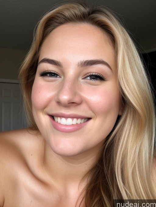 ai nude image of blond woman with long hair smiling and wearing a white shirt pics of One Woman Fat 18 Happy Sexy Face Blonde Long Hair White Nude Close-up View Cumshot