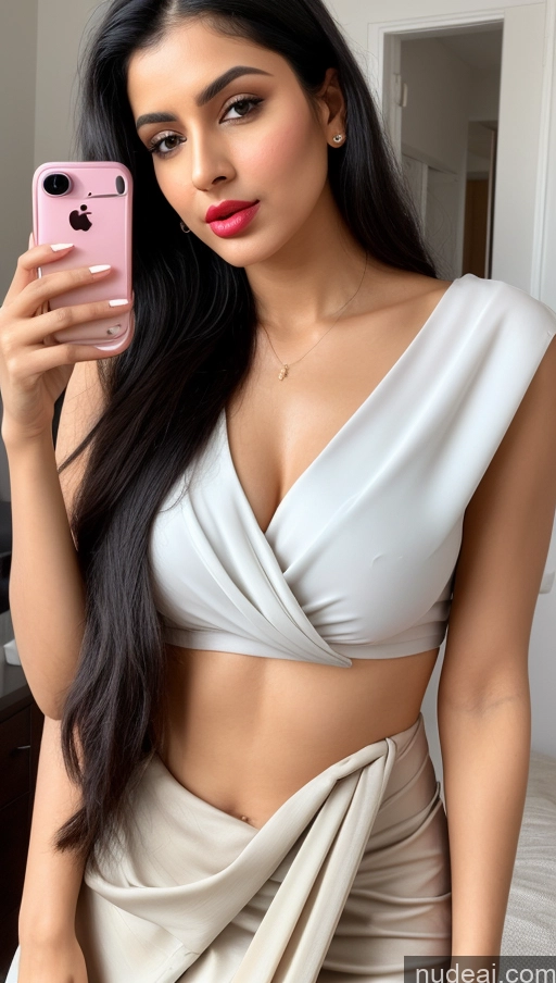 ai nude image of araffed woman in a white top and skirt taking a selfie pics of Woman Small Tits Sunglasses Lipstick Abs Fairer Skin Pubic Hair Indian Small Ass 20s One Black Hair Sari Long Hair Mirror Selfie Pouting Lips Blouse