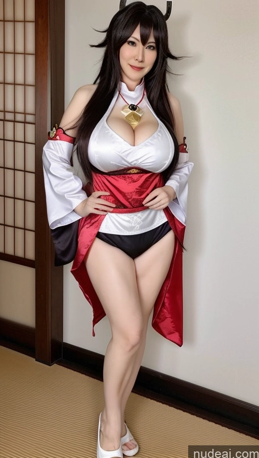 ai nude image of arafed woman in a white and red outfit posing for a picture pics of Milf One Busty Perfect Boobs Big Ass Big Hips Pubic Hair Fairer Skin 60s Japanese Yae Miko: Genshin Impact Cosplayers Black Hair Cosplay