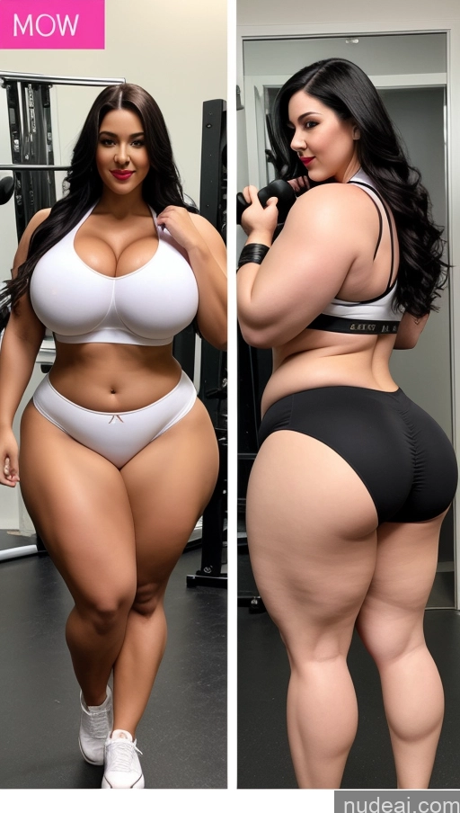 ai nude image of a woman in a white bra top and black panties posing for a picture pics of Lipstick Big Ass Abs Chubby Big Hips Fairer Skin Black Hair Long Hair Muscular Huge Boobs Cosplay Working Out