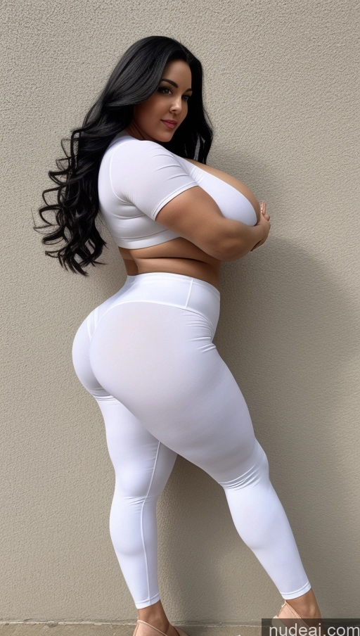 ai nude image of araffe woman in white tight pants and high heels posing for a picture pics of Lipstick Big Ass Abs Chubby Big Hips Fairer Skin Black Hair Long Hair Muscular Huge Boobs Cosplay T-pose