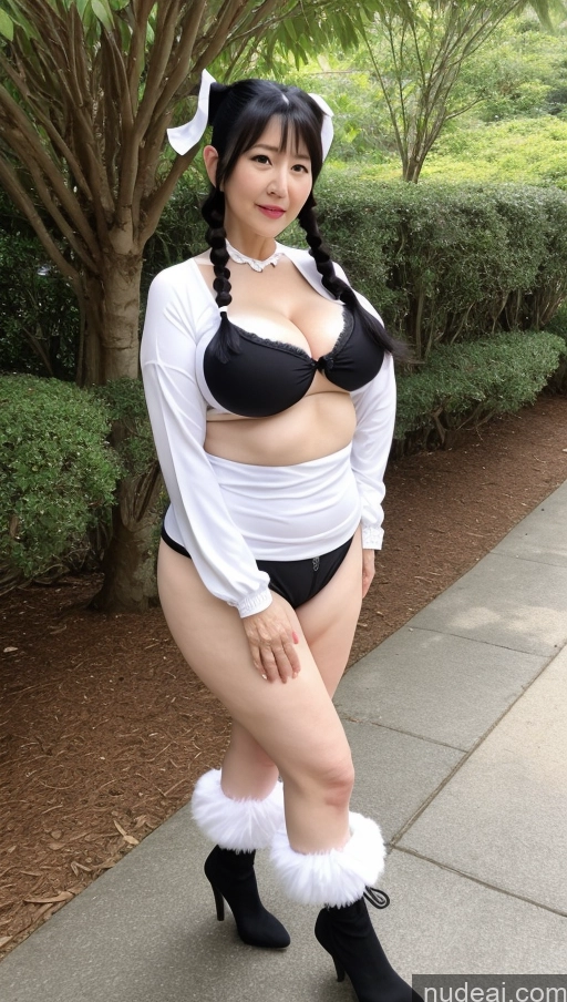 ai nude image of araffe dressed in a white shirt and black panties posing for a picture pics of Milf One Busty Perfect Boobs Big Ass Big Hips Pubic Hair Fairer Skin Black Hair Cosplay 60s Pigtails Korean