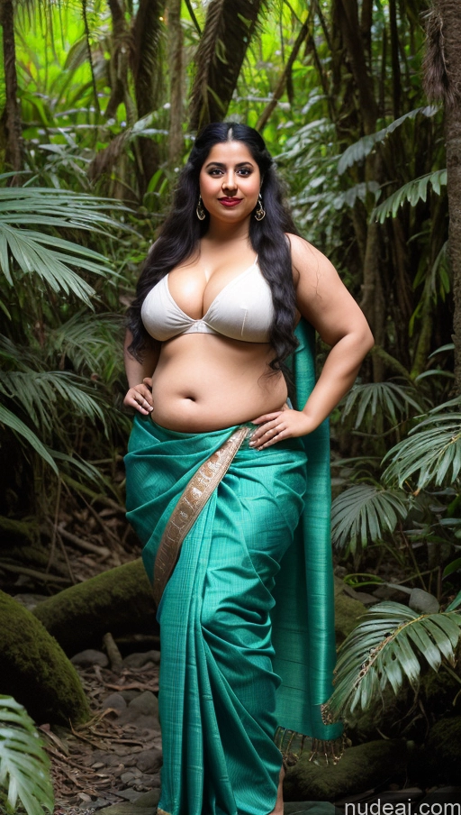 ai nude image of araffe woman in a green sari posing for a picture pics of Lipstick Big Ass Abs Big Hips Fairer Skin Black Hair Long Hair Fat Indian Pubic Hair Traditional Jungle Sari