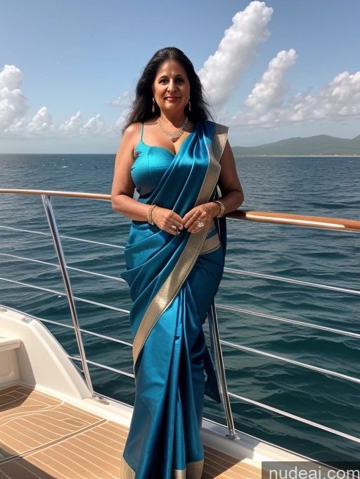 ai nude image of woman in blue sari standing on a boat deck with a view of the ocean pics of Milf One Busty Big Ass Long Hair British Cleavage Long Legs 70s Yacht Sari Satin