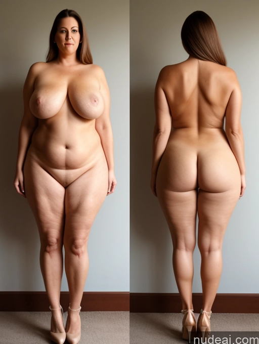 ai nude image of arafed woman with a very large breast standing in a room pics of Tall Long Legs Big Hips Big Ass Chubby Busty Two High Heels Nude 70s