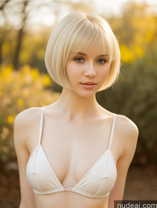 ai nude image of blond woman in white bikini posing for a picture in a field pics of Woman Small Tits Beautiful Small Ass Skinny Fairer Skin 18 Blonde Short Hair Russian Sexy Attire Temptation