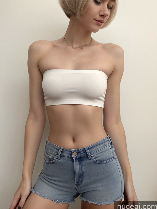 related ai porn images free for Woman Small Tits Beautiful Small Ass Skinny Fairer Skin 18 Blonde Short Hair Russian Front View Strapless Crop Top Jeans