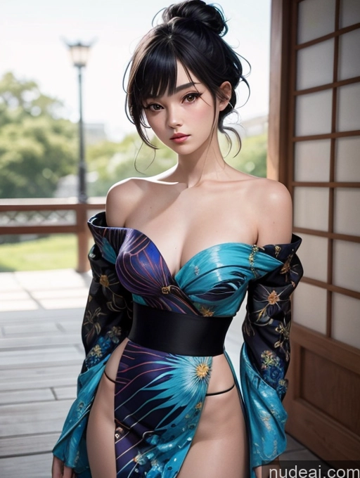 ai nude image of a close up of a woman in a blue and black dress pics of Model One Beautiful Skinny Black Hair Pixie Japanese 18 Haute Couture V2