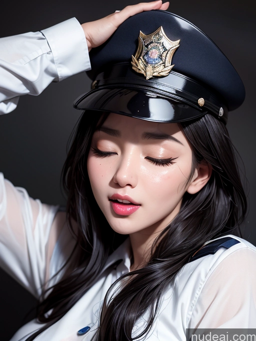 ai nude image of arafed woman in a police uniform adjusts her hat pics of Korean Perfect Boobs Police Cumshot Orgasm