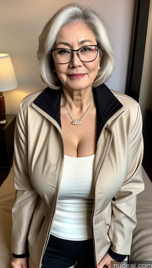 ai nude image of older woman with glasses and a white top posing for a picture pics of Milf One Busty Perfect Boobs Big Ass Big Hips Beautiful Pubic Hair Fairer Skin Asian Black Hair Glasses 60s Miss Hina: Genshin Impact Cosplayers Jacket