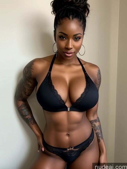 ai nude image of arafed woman in a black bikini and panties posing for a picture pics of Lingerie Model Busty Perfect Boobs Beautiful Tattoos Muscular Bikini Bathrobe Blouse Sports Bra Tank Top Jeans Hip Hop Ahegao Long Hair African Dark Skin