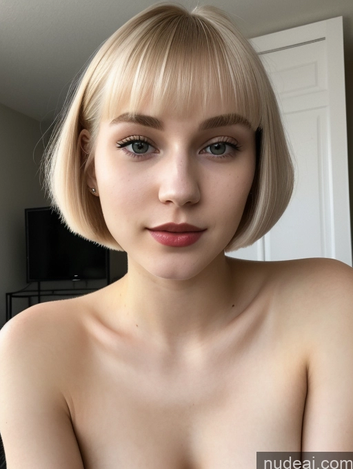 ai nude image of blond woman with a short bob haircut posing for a picture pics of Beautiful Fairer Skin 18 Blonde Short Hair Russian Close-up View Sorority Lipstick