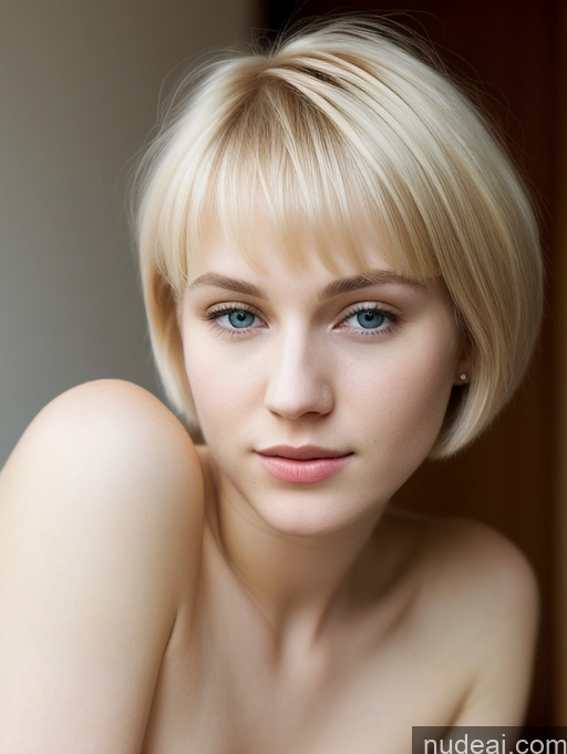 ai nude image of blond woman with blue eyes posing for a picture in a room pics of Beautiful Fairer Skin 18 Blonde Short Hair Russian Close-up View Woman