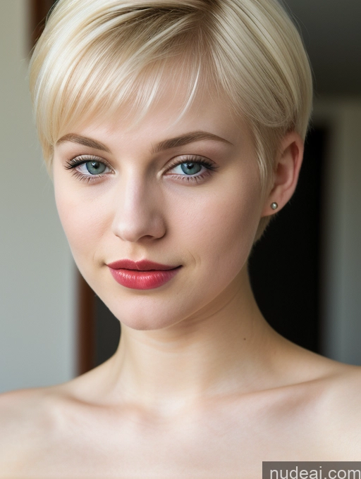 ai nude image of blond woman with blue eyes and a short blond haircut pics of Woman Beautiful Fairer Skin 18 Blonde Russian Close-up View Pixie Lipstick