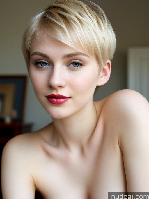 ai nude image of blond woman with a red lip and a short blond hair pics of Woman Beautiful Fairer Skin 18 Blonde Russian Close-up View Pixie Lipstick