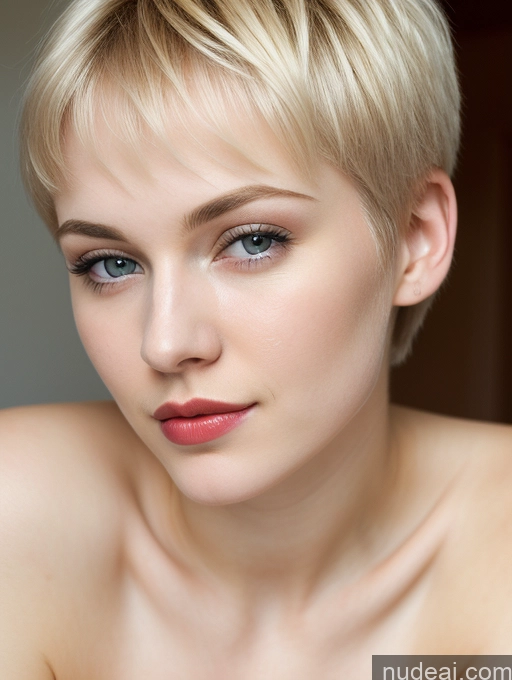 ai nude image of blond woman with short hair and blue eyes posing for a picture pics of Woman Beautiful Fairer Skin 18 Blonde Russian Close-up View Pixie Lipstick