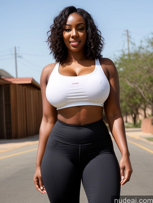 ai nude image of arafed woman in a white sports bra top and black leggings pics of Model African Busty Perfect Boobs Beautiful Dark Skin Muscular Cleavage Casual Ahegao Shirt Yoga Pants Jeans Bangs