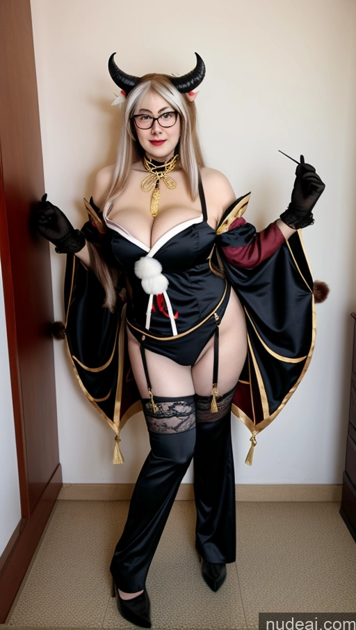 ai nude image of there is a woman in a costume posing for a picture pics of Milf One Busty Perfect Boobs Big Ass Big Hips Beautiful Pubic Hair Fairer Skin Black Hair 60s Asian Glasses Miss Hina: Genshin Impact Cosplayers Devil