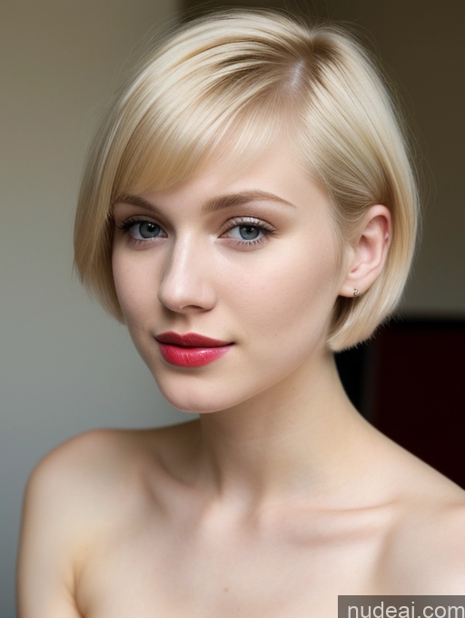 ai nude image of blond woman with short hair and red lipstick posing for a picture pics of Woman Beautiful Fairer Skin 18 Blonde Short Hair Lipstick Russian Close-up View