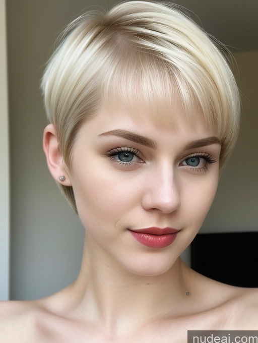 ai nude image of blond woman with short hair and blue eyes posing for a picture pics of Woman Beautiful Fairer Skin 18 Blonde Short Hair Lipstick Russian Close-up View