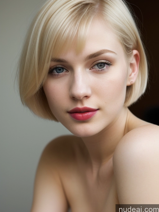 ai nude image of blond woman with blue eyes and a pink lip posing for a picture pics of Woman Beautiful Fairer Skin 18 Blonde Short Hair Lipstick Russian Close-up View