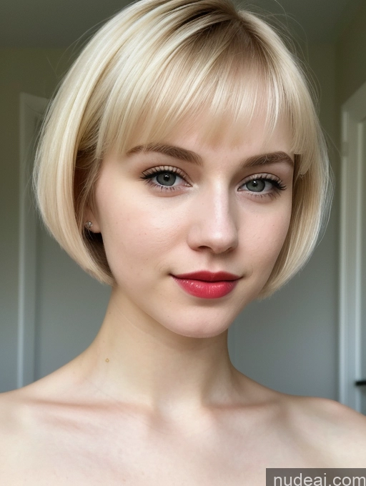 ai nude image of blond woman with short hair and red lipstick posing for a picture pics of Woman Beautiful Fairer Skin 18 Blonde Short Hair Lipstick Russian Close-up View