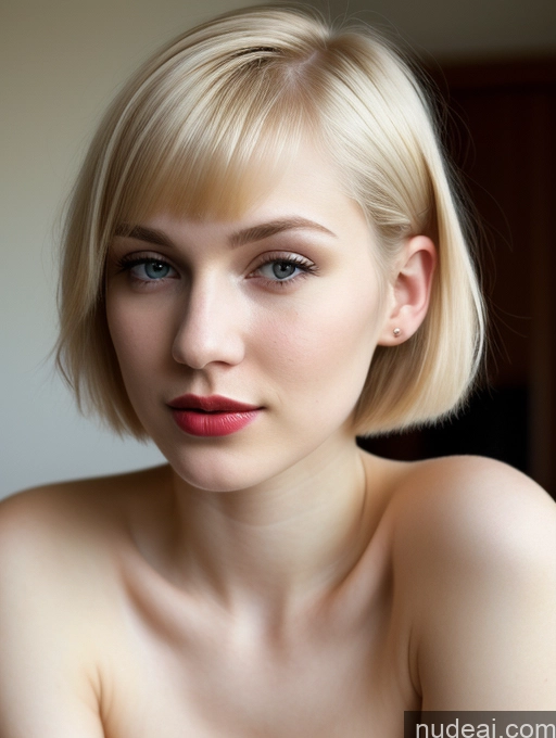 ai nude image of blond woman with blue eyes and a short blond bob pics of Woman Beautiful Fairer Skin 18 Blonde Short Hair Lipstick Russian Close-up View