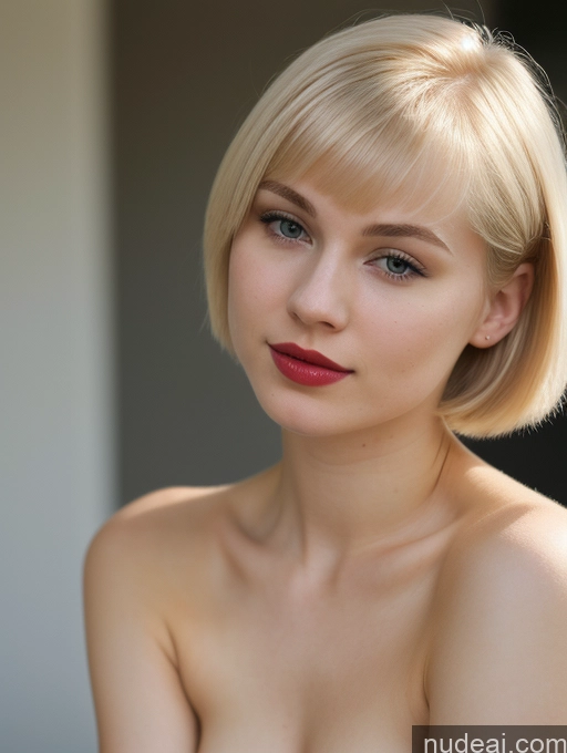 ai nude image of blond woman with a red lip and a short blond bob pics of Woman Beautiful Fairer Skin 18 Blonde Short Hair Lipstick Russian Close-up View