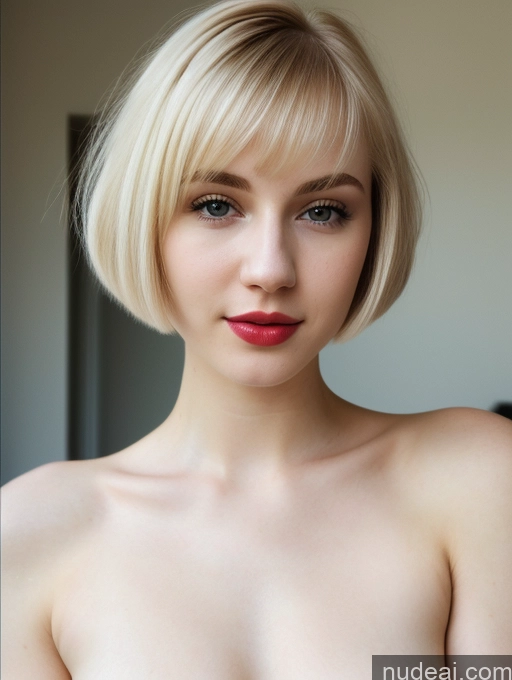 ai nude image of blond woman with a short bob with a red lip and a red lipstick pics of Woman Beautiful Fairer Skin 18 Blonde Short Hair Lipstick Russian Close-up View