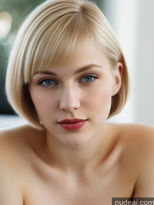 ai nude image of blond woman with blue eyes and a short blond bob pics of Woman Beautiful Fairer Skin 18 Blonde Short Hair Lipstick Russian Close-up View