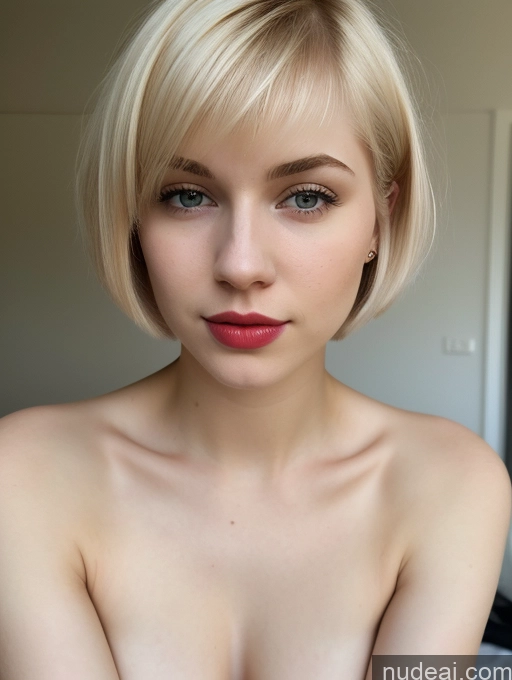 ai nude image of blond woman with a short bob cut and red lipstick posing for a picture pics of Woman Beautiful Fairer Skin 18 Blonde Short Hair Lipstick Russian Close-up View