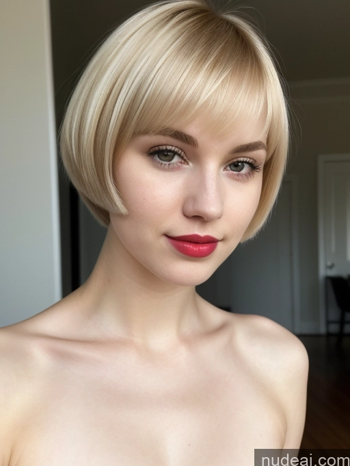 ai nude image of blond woman with a short bob cut and red lipstick posing for a picture pics of Woman Beautiful Lipstick Fairer Skin 18 Blonde Short Hair Russian Close-up View