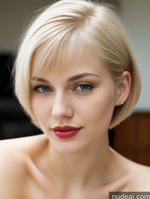 ai nude image of blond woman with blue eyes and a red lip posing for a picture pics of Woman Beautiful Lipstick Fairer Skin 18 Blonde Short Hair Russian Close-up View