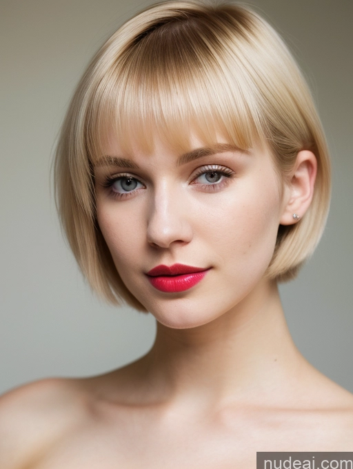 ai nude image of blond woman with red lipstick and short hair posing for a picture pics of Woman Beautiful Lipstick Fairer Skin 18 Blonde Short Hair Russian Close-up View