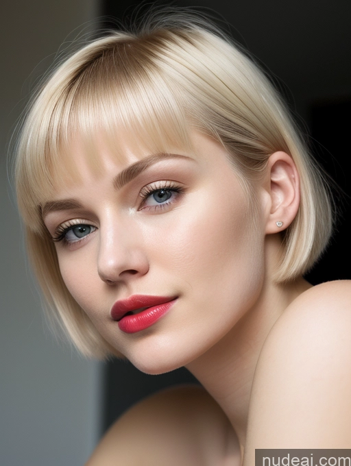 ai nude image of blond woman with short hair and red lipstick posing for a picture pics of Woman Beautiful Lipstick Fairer Skin 18 Blonde Russian Close-up View Short Hair