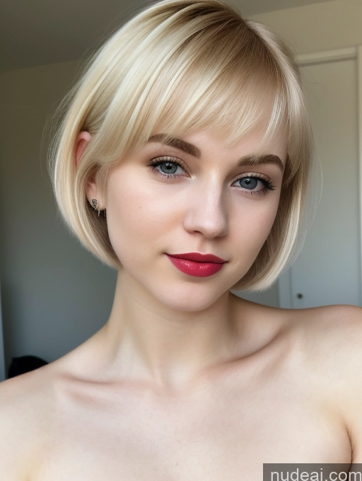 ai nude image of blond woman with a red lip and a short blond bob pics of Woman Beautiful Fairer Skin 18 Blonde Short Hair Russian Close-up View Lipstick