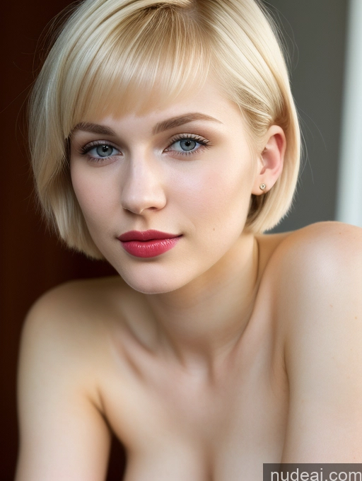 ai nude image of blond woman with blue eyes and a short blond bob pics of Woman Beautiful Fairer Skin 18 Blonde Short Hair Russian Close-up View Lipstick