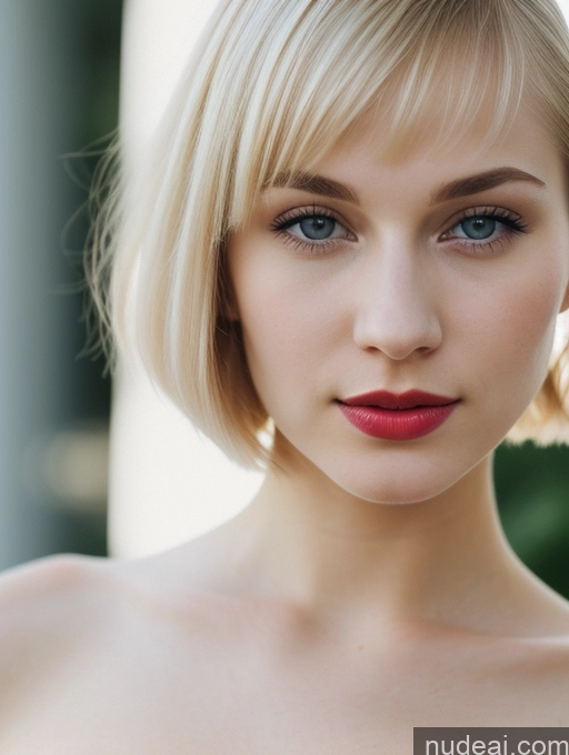 ai nude image of blond woman with blue eyes and a red lip posing for a picture pics of Woman Beautiful Fairer Skin 18 Blonde Short Hair Russian Close-up View Lipstick