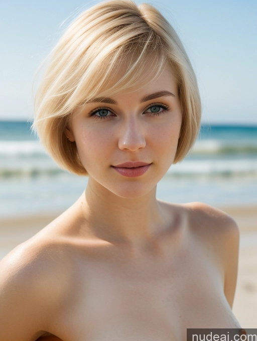 ai nude image of blond woman with big breast posing on beach with ocean in background pics of Woman Beautiful Fairer Skin 18 Blonde Short Hair Beach Close-up View Russian