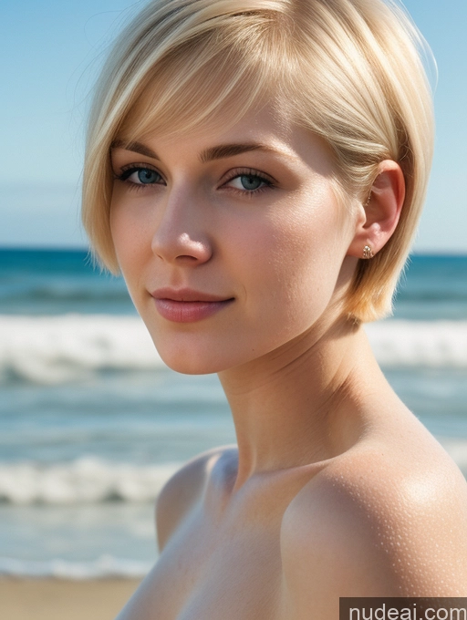 ai nude image of blond woman with short hair and blue eyes on the beach pics of Woman Beautiful Fairer Skin 18 Blonde Short Hair Beach Close-up View Russian