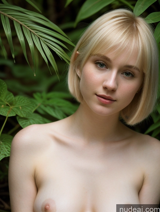 ai nude image of blond woman with short hair posing in front of a bush pics of Woman Beautiful Fairer Skin 18 Blonde Short Hair Close-up View Russian Jungle