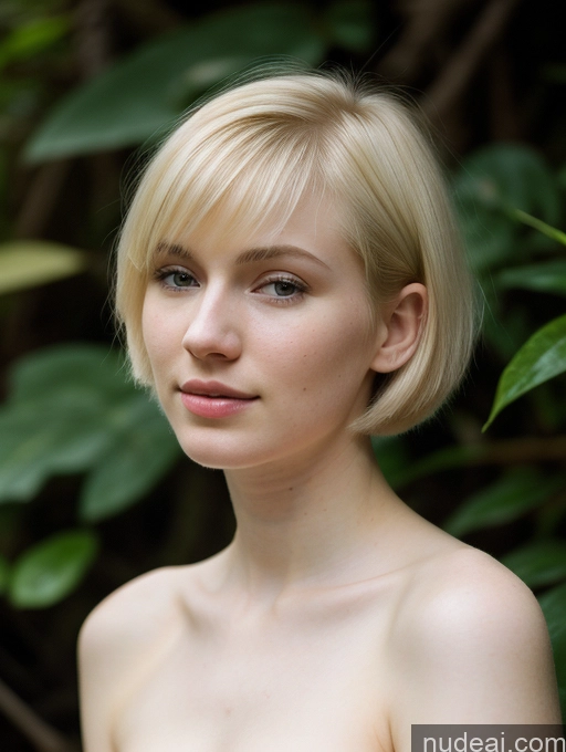 ai nude image of blond woman with short hair posing for a picture in front of a bush pics of Woman Beautiful Fairer Skin 18 Blonde Short Hair Close-up View Russian Jungle