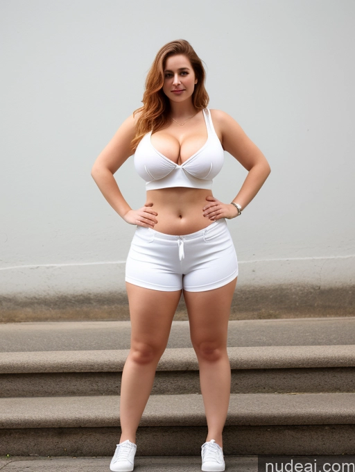 ai nude image of there is a woman in white shorts and a bra top posing for a picture pics of One Perfect Boobs Big Ass Thick Big Hips Short Pubic Hair Fairer Skin Ginger White Casual Woman