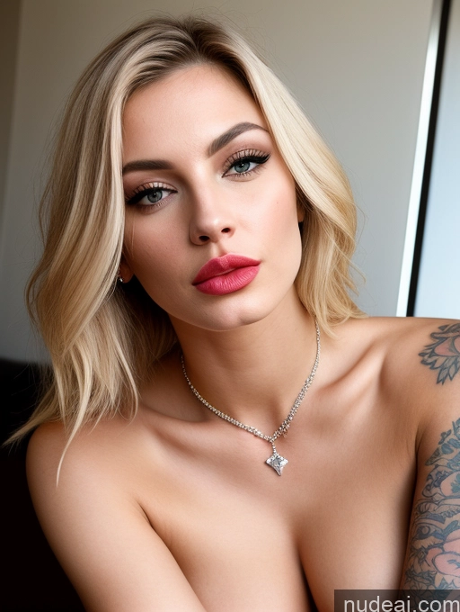 ai nude image of blond woman with tattoos and a necklace posing for a picture pics of Woman Skinny White Nude Perfect Body Detailed POV Focus Sex Blonde Jewelry Ahegao Pouting Lips Two Beautiful Tattoos Sunglasses Lipstick Fairer Skin