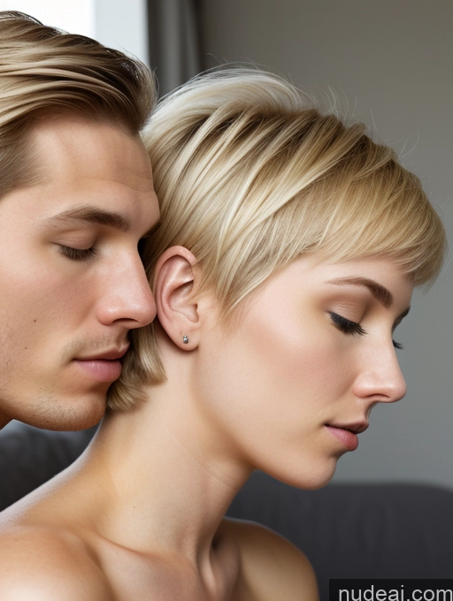 ai nude image of blond haired man and woman with short hair and piercings pics of Woman + Man Two Beautiful Fairer Skin 18 Blonde Short Hair Russian Sleeping Side View