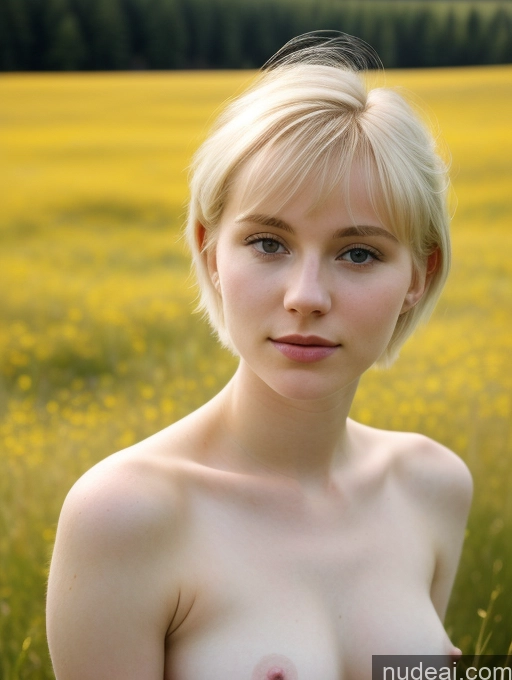 ai nude image of blond woman with a shaved head and a short blond hair posing in a field pics of Woman Blonde Russian Beautiful Fairer Skin 18 Meadow Close-up View Pixie