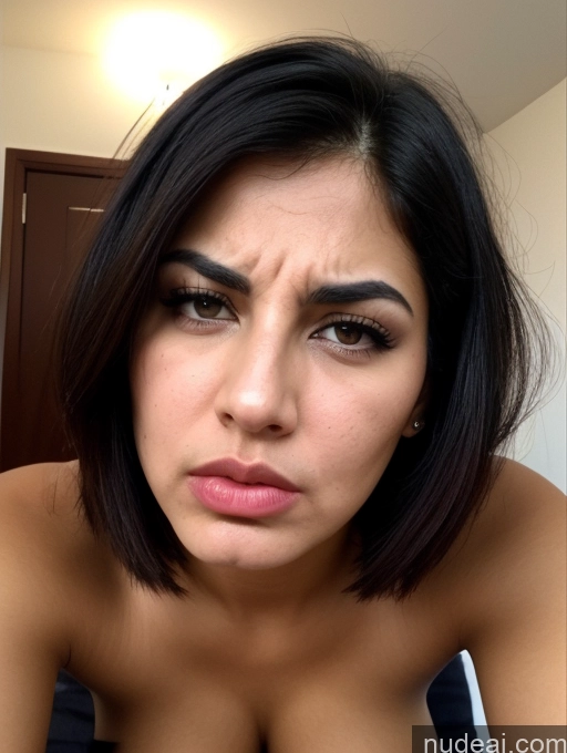 ai nude image of arafed woman with a very big breast posing for a picture pics of Close-up View Seductive Serious Sad Sexy Face Busty Tanned Skin Bending Over Jewish Black Hair Bobcut 30s Laughing Shocked Pouting Lips Angry Sorority